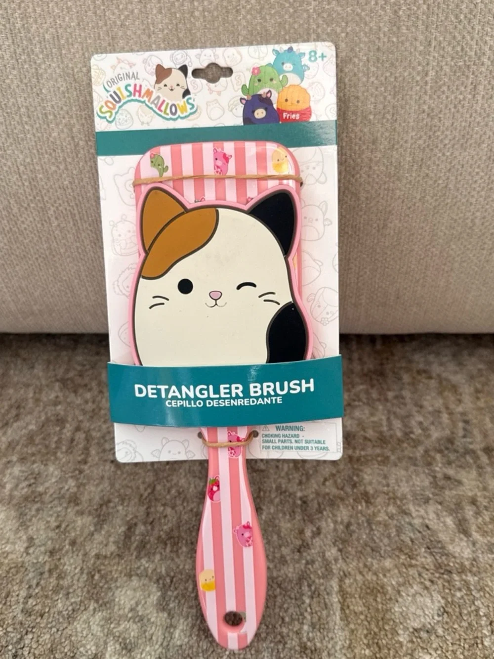 Squishmallows Pink Striped Cat Detangler Hair Brush